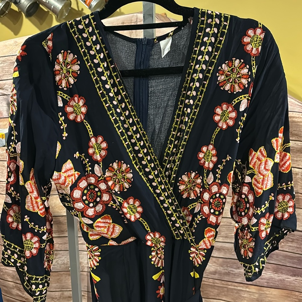 Floral Embroidered Jumpsuit - Black